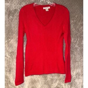 Olivia & Grace 100% Cashmere V-neck Long Sleeve Knit Red Sweater Small